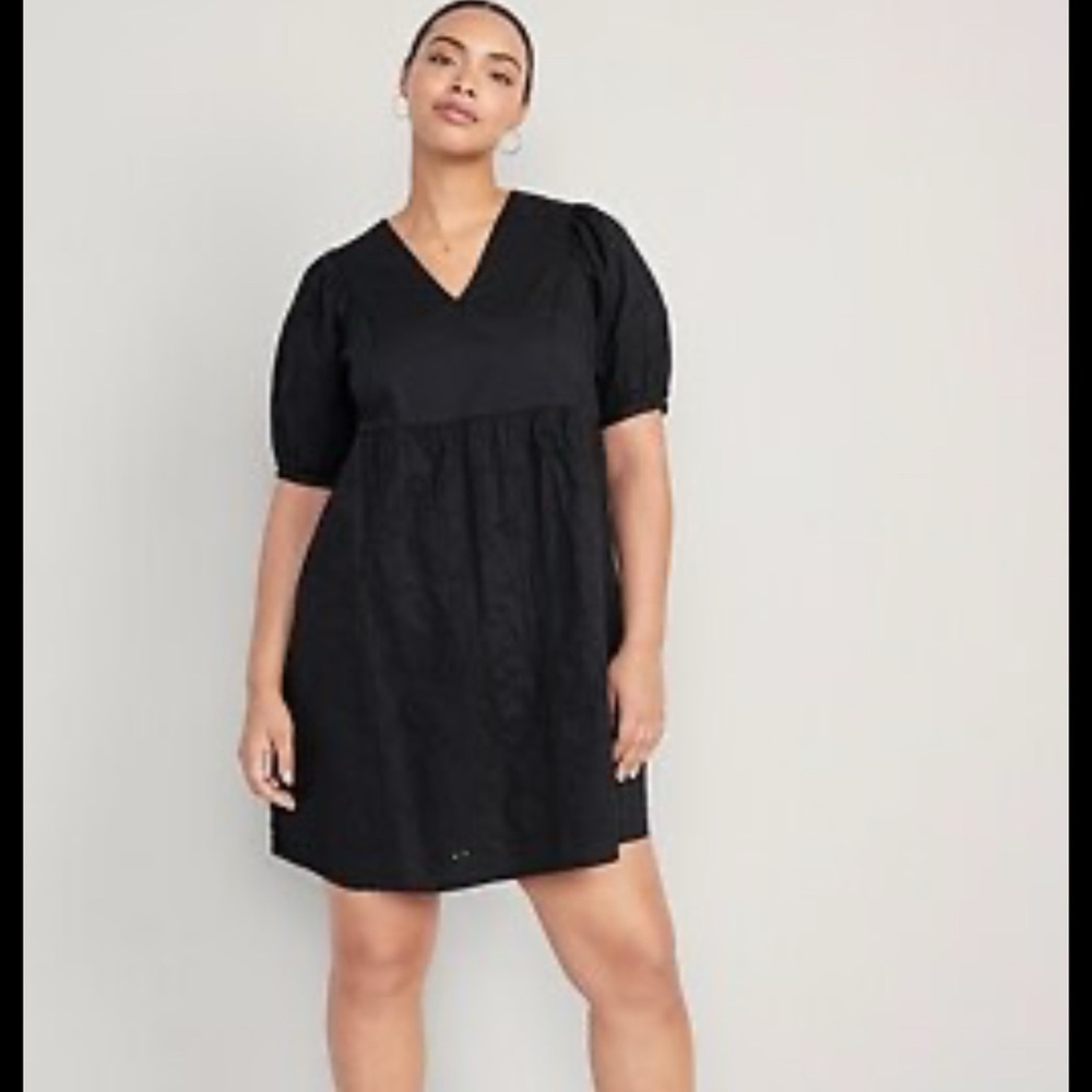 ☀️Old Navy 100% Cotton V-Neck Eyelet Mini Dress, Black, Size 3X NWOT